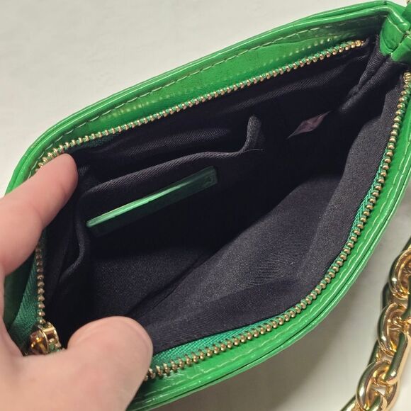 ZARA Green Croc Embossed Gold Chunky Chain Shoulder Bag